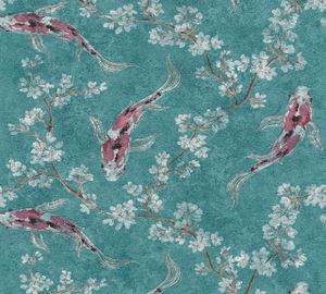 A.S. Création asiatische Tapete mit Kois Asian Fusion Vliestapete blau grün rot 10,05 m x 0,53 m