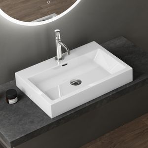 doporro Design Aufsatzwaschbecken Hängewaschbecken Waschbecken Weiß BTH 60x42x10 cm Waschtisch aus Mineralguss Colossum06
