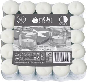 Müller čajové sviečky, 50 kusov - v hliníkovom pohári, doba horenia 6 hodín