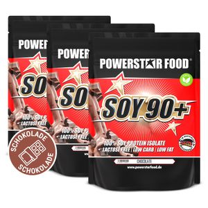 Powerstar SOY 90+ | 3x1kg Soja-Protein-Isolat | Gentechnisch unverändert & GMO-frei | Veganes Eiweiß-Pulver zum Muskelaufbau | Chocolate