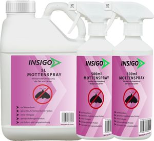 INSIGO 5L + 2x500ml Mottenspray Mottenmittel Mottenschutz Kleidermotten Lebensmittelmotten gegen Motten-Bekämpfung Mottenfrei