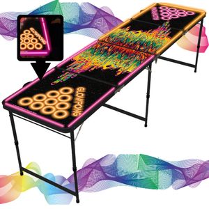 LED Beer-Pong Tisch im Space Lava Design | Leuchtender klappbarer Trinkspiel Tisch | mobiler Partyspiel Tisch | inkl. 6 Bier-Pong Bälle | Glow Party