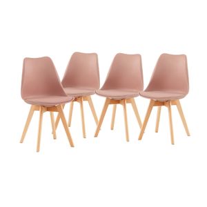 IPOTIUS Sada 4 jídelních židlí SGS s masivní bukovou nohou, skandinávský design Čalouněné kuchyňské židle Židle kuchyňské dřevo, kouřově růžová