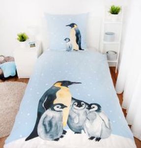 Biber Bettwäsche Set mit Pinguin 135 x 200 cm 80 x 80 cm 100% Baumwolle