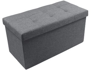 Theo&Cleo Linen Sitzhocker mit Stauraum Faltbar Fußbank Truhen Aufbewahrungsbox sitzbank 76 x 38 x 38 cm (Silbergrau)