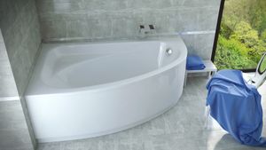 BADLAND Eckbadewanne Badewanne Cornea LINKS 140x80 mit AcrylSchürze, Füßen und Ablaufgarnitur GRATIS