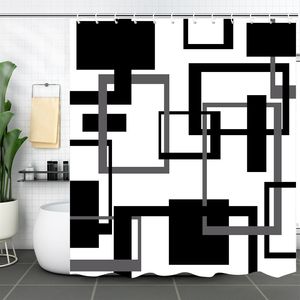 YULUOSHA Duschvorhang Schwarz-Weiß-Linien abstrakt wasserdicht Duschvorhang Shower Curtain 200 x 200 cm MIT 12 HAKEN