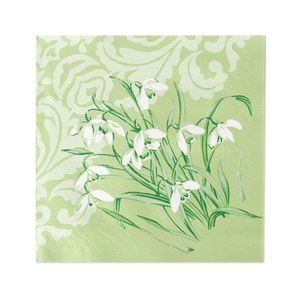 Serviette Melanie in Grün aus Tissue Deluxe®, 4-lagig, 40 x 40 cm, 50 Stück - Schneeglöckchen Floral
