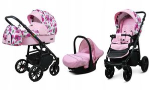 BabyLux® Color Lux | 3in1 Kinderwagen Bambimo | Bouquets Peony On White | Kombikinderwagen | Kinderwagenset | Buggy + Babywanne + Autositz / Auto-Babyschale