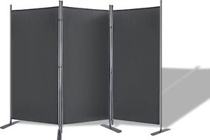 JOIEYOU 3 Teilig Paravent aus Polyestergewebe Raumteiler für Indoor und Outdoor Klappbar 275x180cmTrennwand mit Bodennägel Balkon Sichtschutz Raumtrenner für Garten Wohnzimmer Büro (Dunkelgrau)