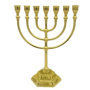 7 Zweige Menora-Kerzenhalter Jerusalem-Tempel 12 Staemme Israels Menora 6,69 Zoll hoch Antiker Chanukka-Kerzenstaender fuer juedische Feiertagsparty-Dekor Gold 17 x 13,5 cm