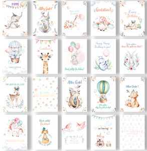 Friendly Fox Geburtstagskarten für Kinder, 20x Glückwunschkarten Kinder Geburtstag Postkarten, Grußkarte zum Geburtstag Kinder