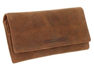 Brown Bear lange Vintage Damen-Geldbörse aus Echtleder mit Überschlag Modell Ina, Braun-Vintage