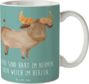 Mr. & Mrs. Panda Tasse Stier Herz - Meeresbrise - Geschenk, Teebecher, Tasse Motive, Sternzeichen, Geburtstagsgeschenk, Stier Qualitäten, Stier Sternzeichen, Büro Tasse