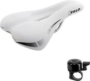 VELO Wide:Channel Touringsattel Fahrradsattel weiß inkl. Fahrradklingel