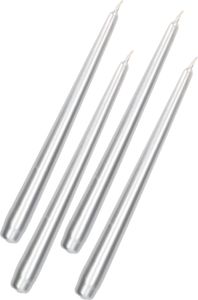 KOTARBAU® Set mit 4 Stück Tischkerzen Spitzkerzen für Kerzenständer Silber Metallic Unparfümiert Geschenke mit Angenehmer Duft Aromatherapie Dekorations-Kerzen