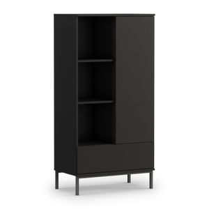 Regalschrank QUERTY QT-03 Regal Vitrine Schrank Bücherregal Wohnzimmerschrank Push-to-Open Grifflos Modern (Schwarz Matt)