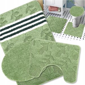 Badteppich Set 3-tlg. Oliv - Badezimmer Teppich Rutschfest & Weich - Badteppich, Badvorleger - Badematten Set Grün 50x80 cm