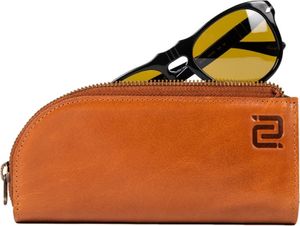 NEGOTIA - Delta Glasses Case Leather - puzdro na slnečné okuliare na zips - Puzdro na 2 páry okuliarov - Puzdro na okuliare - Obal na okuliare - Brown
