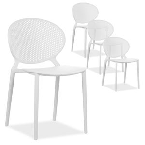 Homestyle4u 2471, Gartenstuhl weiß 4er Set stapelbar wetterfest Gartenmöbel Stühle aus Kunststoff modern