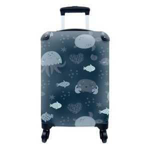 Koffer - Handgepäck - Schildkröte - Meerestiere - Muster - 35x55x20 cm - Trolley