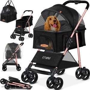 LOVPET® Hundewagen 2in1 Hundebuggy Hundebox Transporttasche Faltbar klappbar bis 20 kg Haustiere Buggy mit Netzfenstern & Regenschutzabdeckung Jogger Katzenbuggy für kleine Hunde Katzen