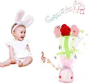 Tanzender Rose Elektrisches Plüschtier, USB-Aufladung Singender und Sprechender Rose Blumen Kuscheltiere mit 120 englischen Liedern, Plüsch Spielzeug Geschenk für Jungen, Mädchen, Rot
