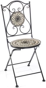 Zahradní židle Skládací židle Kovová židle Dekorativní židle - mozaikový vzhled - bílo-šedá - V 90 cm