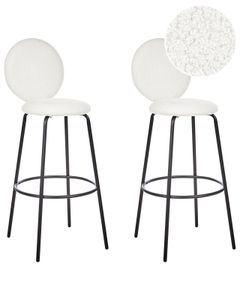 BELIANI Sada 2 barových stoličiek biele buklé čalúnenie čierne oceľové nohy s podložkami okrúhle operadlo moderný dizajn jedáleň
