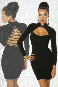 Atixo Damen Kleid mit Schnürung Partykleid Minikleid Abendkleid, Größe:XL, Farbe:Schwarz