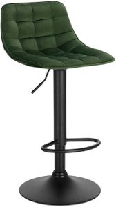WOLTU Barová stolička Barová stolička Bistro stolička Dizajnová stolička s operadlom, vyrobená zo zamatu a kovu, výškovo nastaviteľná otočná tmavozelená