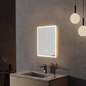 WISFOR LED koupelnové zrcadlo s osvětlením, koupelnové zrcadlo s osvětlením, nástěnné zrcadlo stmívatelné proti zamlžení, s dotykovým spínačem, 40x50cm WISFOR LED koupelnové zrcadlo s osvětlením, koupelnové zrcadlo s osvětlením, nástěnné zrcadlo stmívatelné proti zamlžení, s dotykovým spínačem, 40x50cm