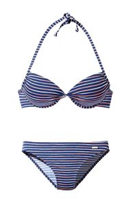 Sunseeker Damen Marken-Push-Up-Bikini, blau-gestreift, A-Cup, Größe:36, Cup Größe:A-Cup