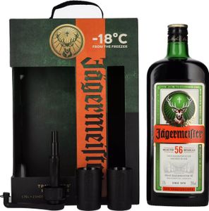 Jägermeister TRAVELLERS' EXCLUSIVE 35% Vol. 1,75l in Geschenkbox mit 2 Shotgläsern und Dosierpumpe