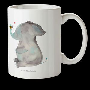 Mr. & Mrs. Panda Kindertasse Elefant & Biene - Weiß - Geschenk, Tiermotive, Hochzeitsgeschenk, Gute Laune, Reisebecher, Reisetasse, Kunststoffgeschirr, Heiratsantrag