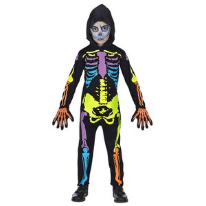 Kinder Buntes Skelett Kostüm / Halloween Karneval Verkleidung # Gr. 140