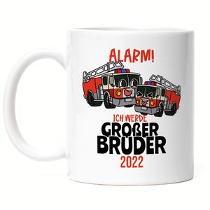 Ich Werde Großer Bruder 2022 Tasse Ankündigung Schwangerschaft Feuerwehr-Auto Alarm Babynews