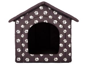 HobbyDog Hundehütte Hundebett Tierbett Katzenbett - Standard - 70 x 63 x 60 cm [Größe: R5] - Braun mit Pfoten