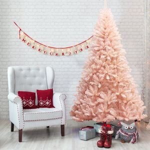 COSTWAY 210cm Künstlicher Weihnachtsbaum rosa, Tannenbaum mit Metallständer, Christbaum PVC Spitzen, Kunstbaum Weihnachten Klappsystem ideal für Zuhause und Büro