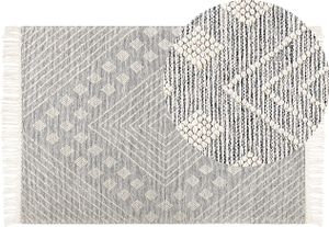 BELIANI Teppich Grau und Weiß Wolle 160 x 230 cm Rechteckig Geometrisches Muster Handgewebt Fußbodenheizung Geeignet Modern Wohn- und Schlafzimmer