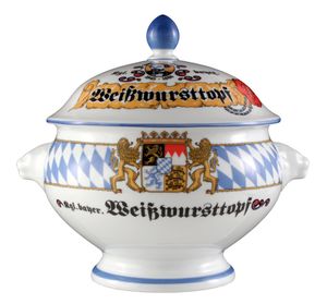 Seltmann Weiden Compact Bayern Löwenkopfterrine mit Deckel 2,1 L, Porzellan, Blau/Weiß/Gelb/Rot, 23.8 x 19.4 x 21 cm