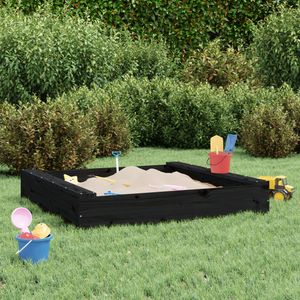 Leap Sandkasten mit Sitzen Schwarz Quadratisch Massivholz Kiefer - FarbeSchwarze KieferGröße111 x 111 x 20 cm