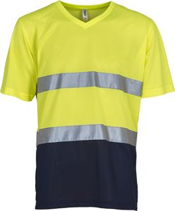 YOKO HVJ910 | Herren Hi Vis Top Cool Super Light V-Neck Arbeits T-Shirt - Farbe: Hi-Vis Yellow/Navy - Größe: 3XL
