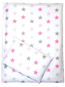 4tlg Kinderwagenset Baby Bettwäsche für Kinderwagen Bezüge Decke Kissen 13. Star Rosa