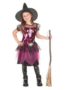 Hexenkostüm für Mädchen Halloweenkostüm rosa-schwarz 2-teilig