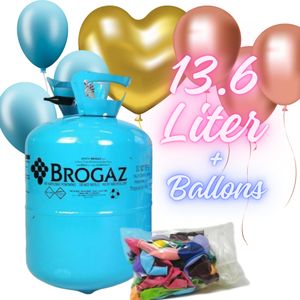 FORTENA Helium Balloon Gas – (13,6L+ 50 Ballons+Band) für ca. 50 Luftballons, Heliumflasche, Folienballons, Latexballons, leicht zu befüllendes Ballongas, ideal für Kindergeburtstage