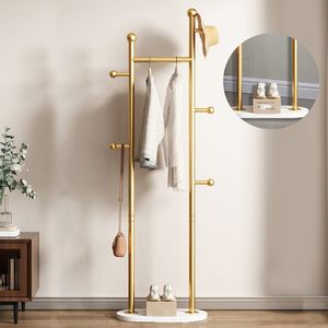 Garderobenständer, Freistehender Kleiderständer, Kleiderstange aus Metall mit 5 Haken, 168 cm hoch, Mit verdicktem weißen Boden, Wohnzimmer