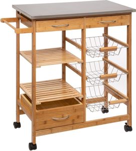 Küchenwagen mit Rollen, Servierwagen aus Bambus, 37 x 76 x 86 cm