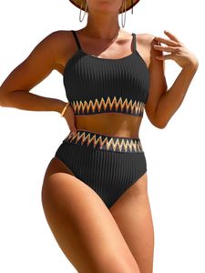 Damen Tankinis Badeanzüge Schwimmanzug Zweiteilige Swimsuits Bikini Bademoden Farbe:Schwarz,Größe M