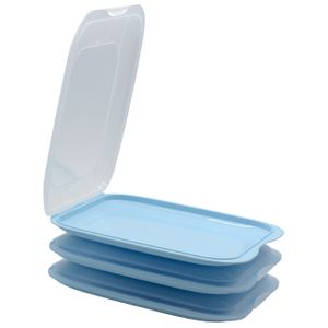 3x Stapelbare Frischhaltedose Aufschnittbox Wurst Behälter Aufschnittdose Hellblau